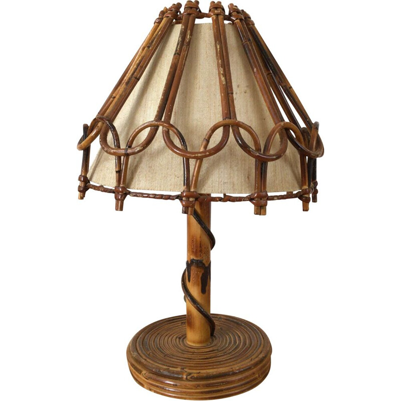 Vintage rattan lamp by Louis Sognot