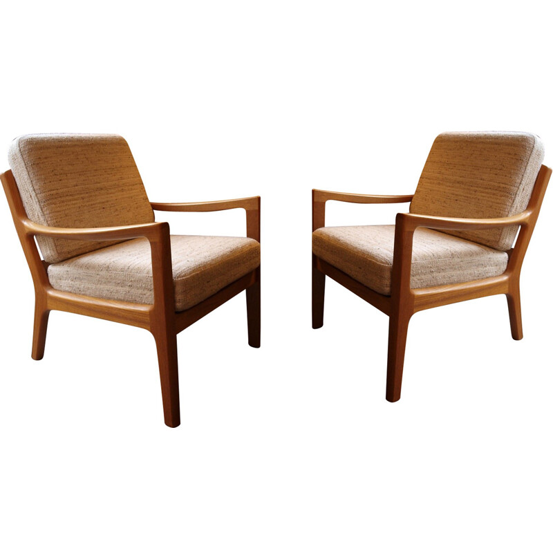 Paire de fauteuils PJ Danemark en tissu, Ole WANSCHER - 1960