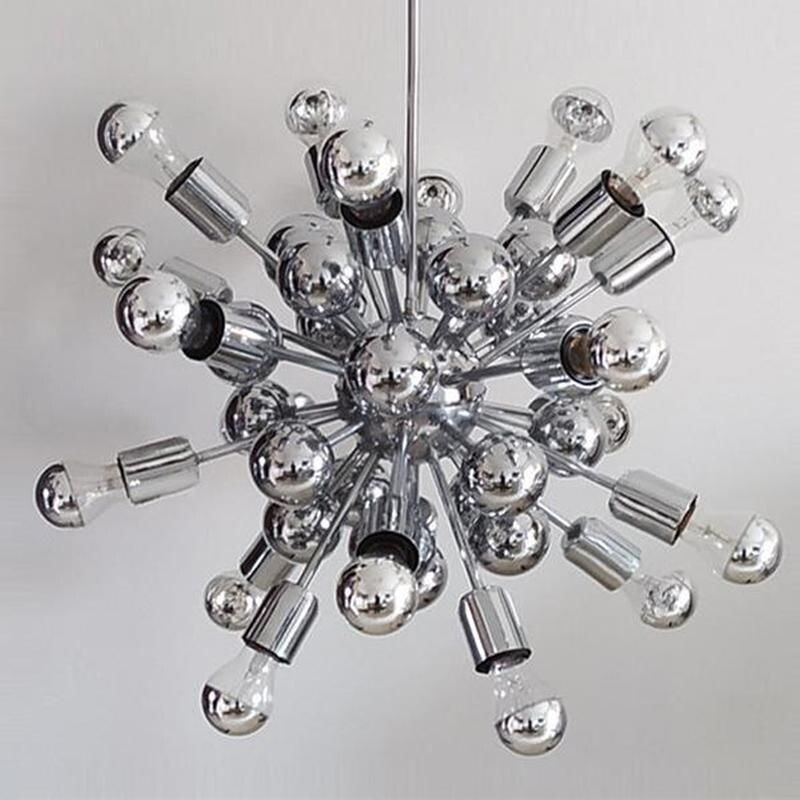 Mid century chandelier sputnik in chrome by Goffredo Reggiani, Italy 1970s