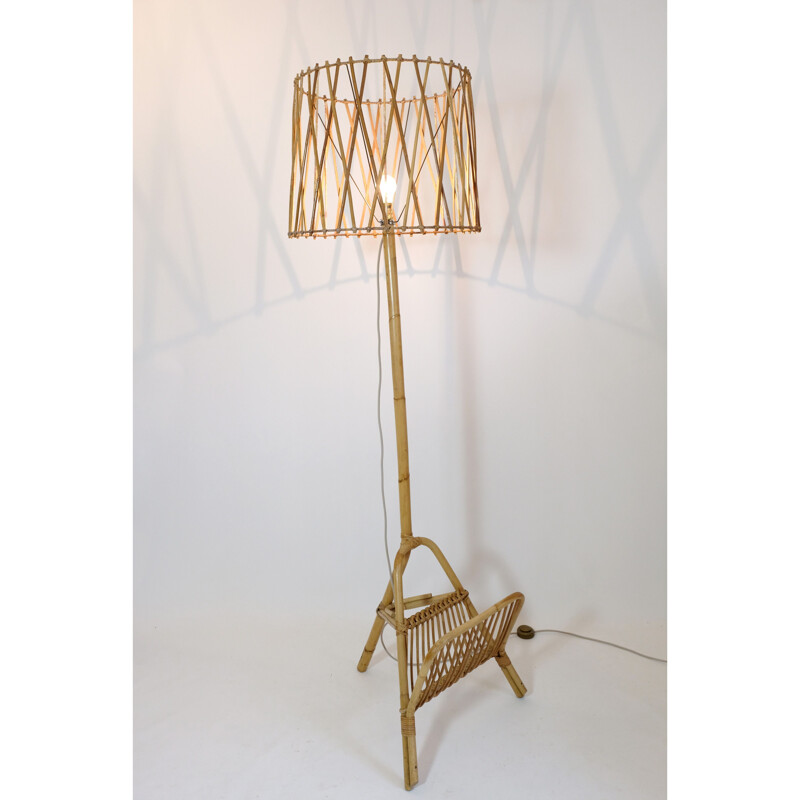 Lampadaire vintage en rotin, 1960-1970