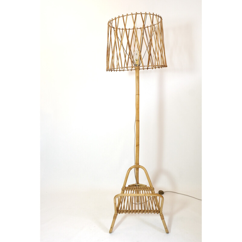 Lampadaire vintage en rotin, 1960-1970