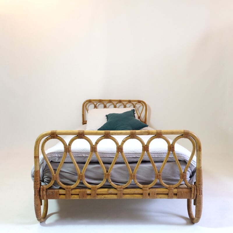 Vintage headboard and footboard in rattan, 1960-1970