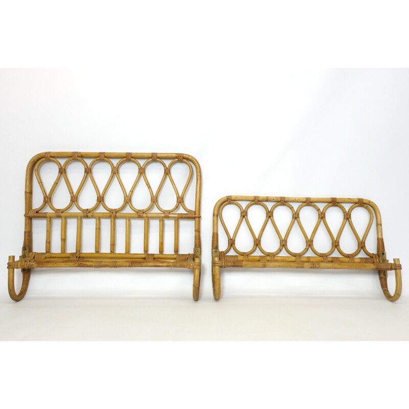 Vintage headboard and footboard in rattan, 1960-1970