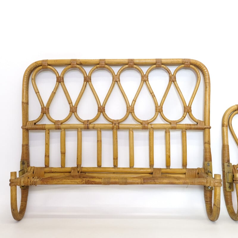 Vintage headboard and footboard in rattan, 1960-1970