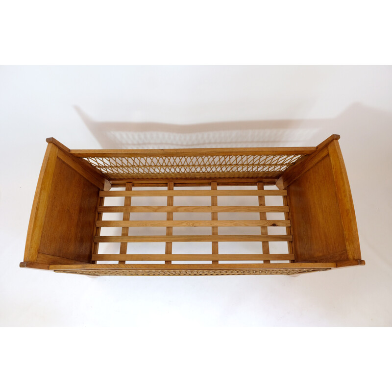 Vintage children's bed or cradle with wicker decor, 1960-1970s