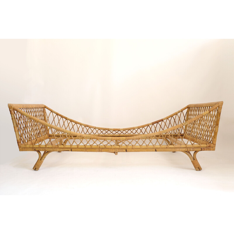 Vintage boat bed in rattan, 1950-1960