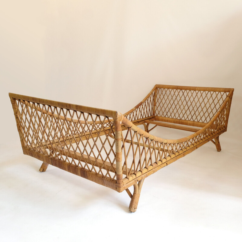 Vintage boat bed in rattan, 1950-1960