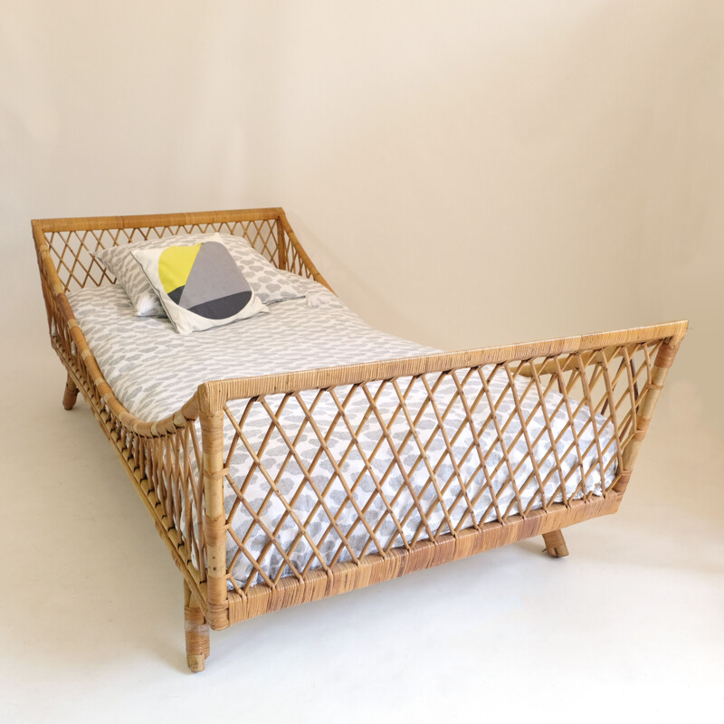 Vintage boat bed in rattan, 1950-1960