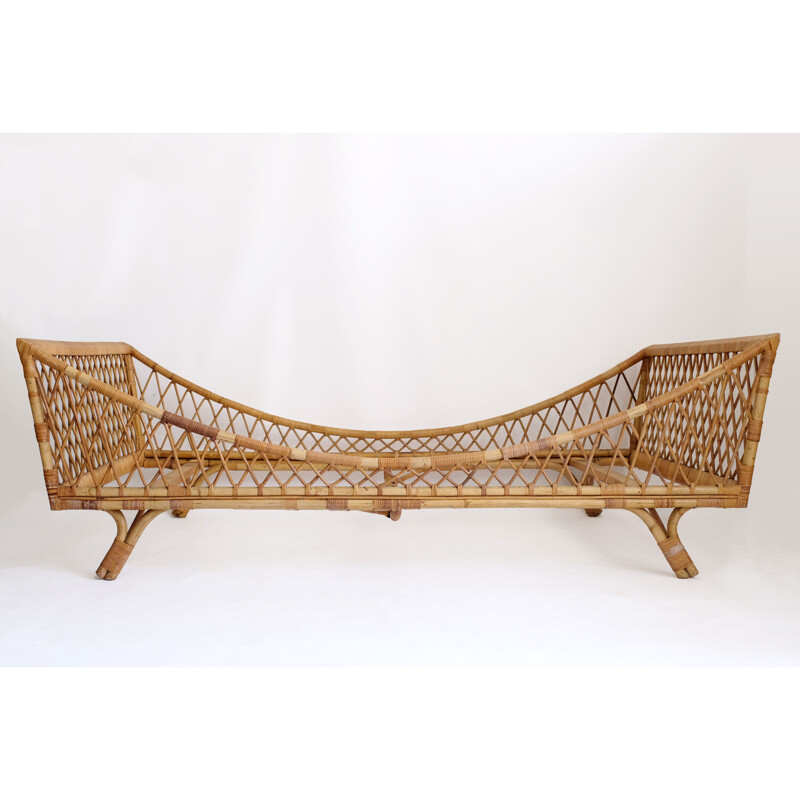 Vintage boat bed in rattan, 1950-1960