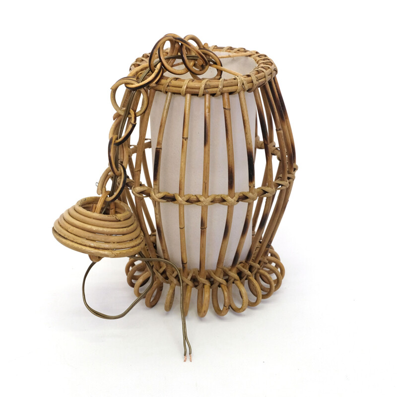 Vintage rattan pendant lamp, 1960s