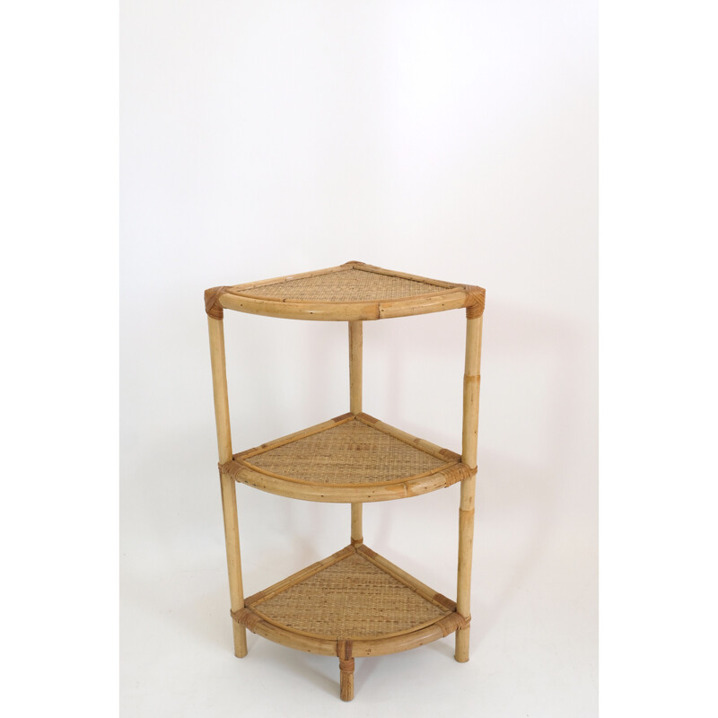 Vintage corner shelf in rattan, 1960-1970s