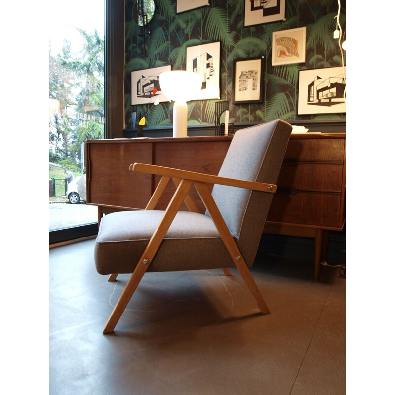 Mid-century armchair in gray fabric - 1950s 