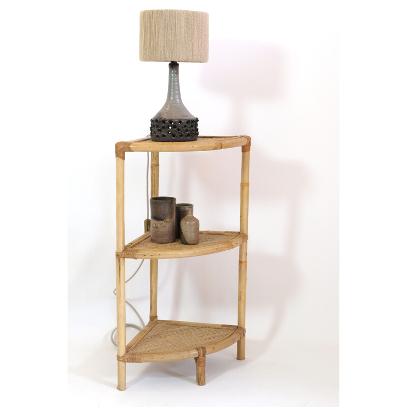 Vintage corner shelf in rattan, 1960-1970s