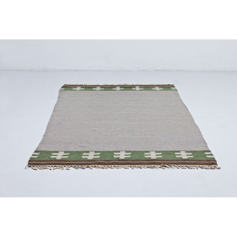 Vintage wollen tapijt van Rölakan Flatweave, Zweden 1950