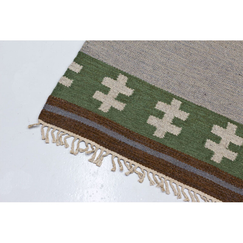 Vintage wollen tapijt van Rölakan Flatweave, Zweden 1950