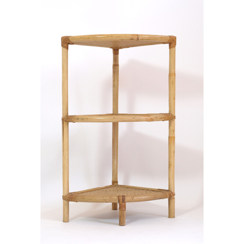 Vintage corner shelf in rattan, 1960-1970s