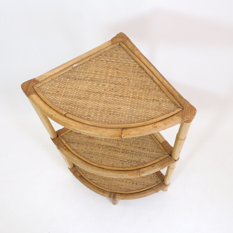 Vintage corner shelf in rattan, 1960-1970s