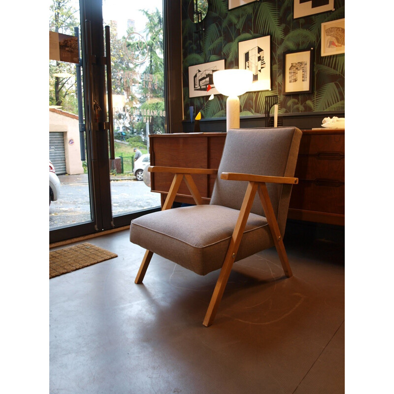 Mid-century armchair in gray fabric - 1950s 