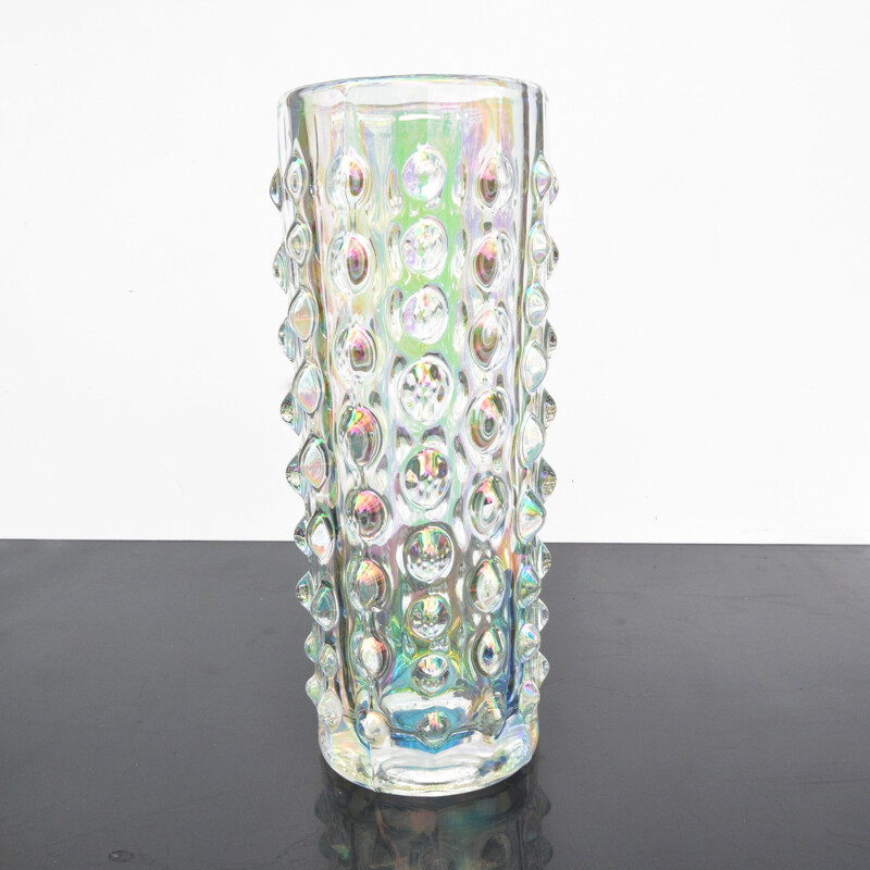 Vase vintage irisé de P. Pánek pour Heřmanova Hut, République tchèque 1971