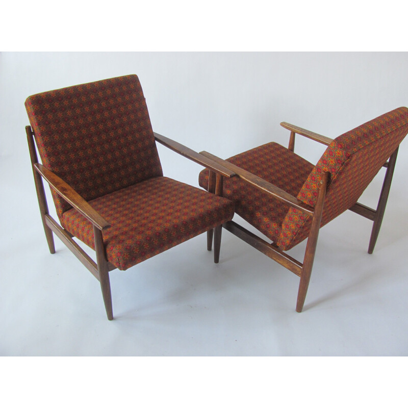 Pair of vintage armchairs with floral motifs, Czech 1960