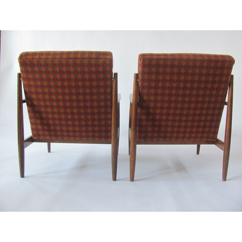 Pair of vintage armchairs with floral motifs, Czech 1960