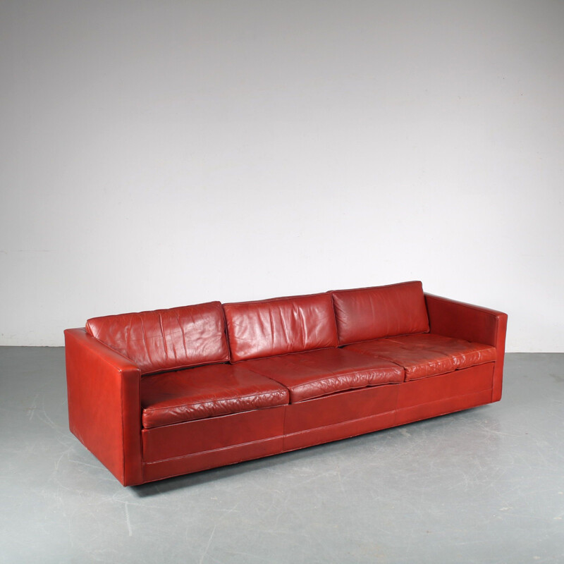 Mid century red leather 3-seater sofa by Pierre Paulin for Artifort, Netherlands 1960s