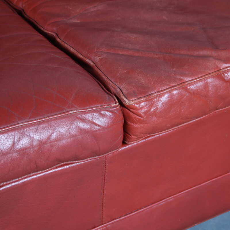 Mid century red leather 3-seater sofa by Pierre Paulin for Artifort, Netherlands 1960s