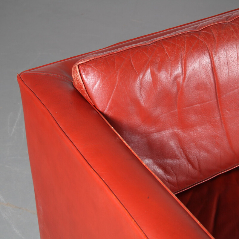 Mid century red leather 3-seater sofa by Pierre Paulin for Artifort, Netherlands 1960s