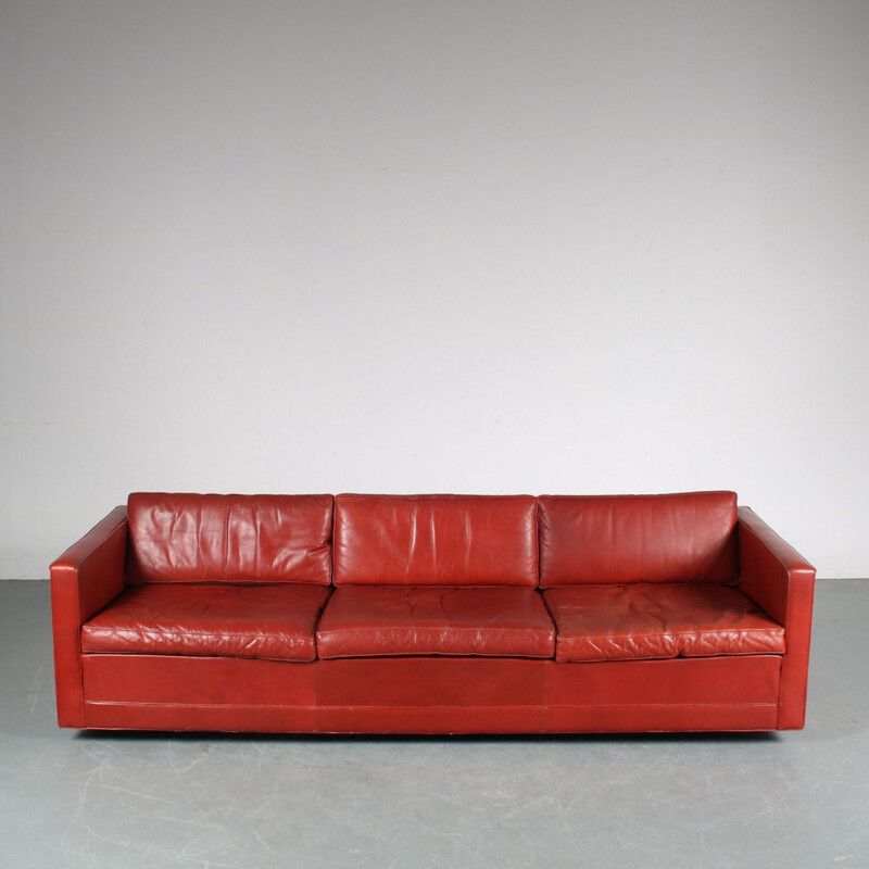 Mid century red leather 3-seater sofa by Pierre Paulin for Artifort, Netherlands 1960s