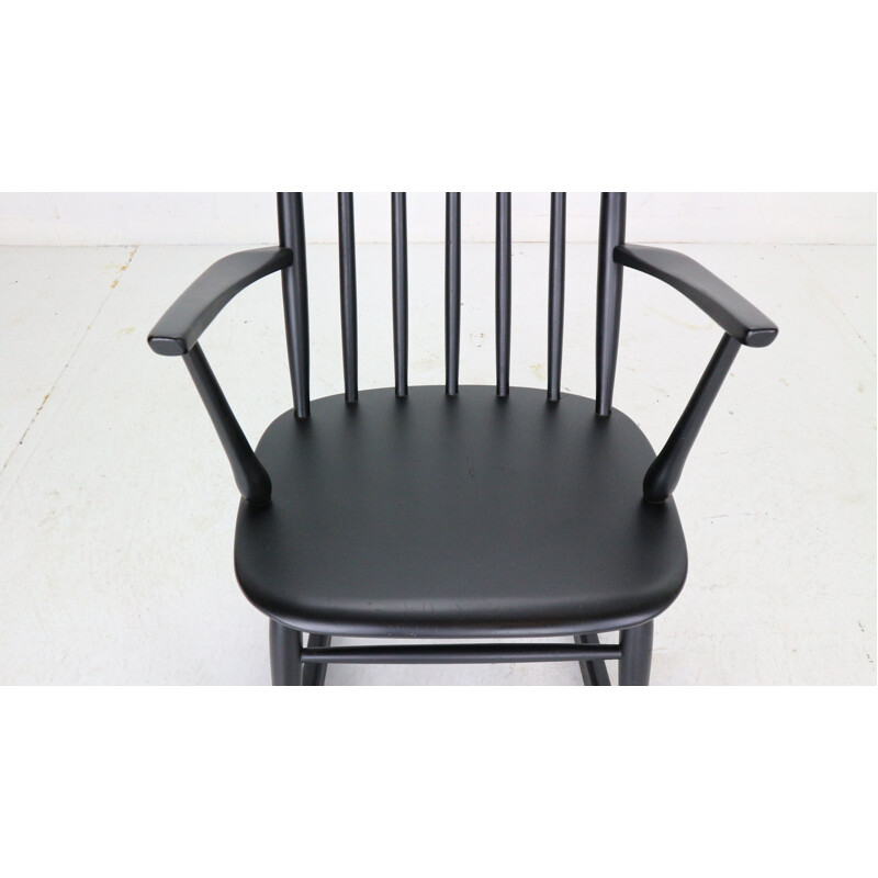 Scandinavian vintage black rocking chair, Denmark 1960s