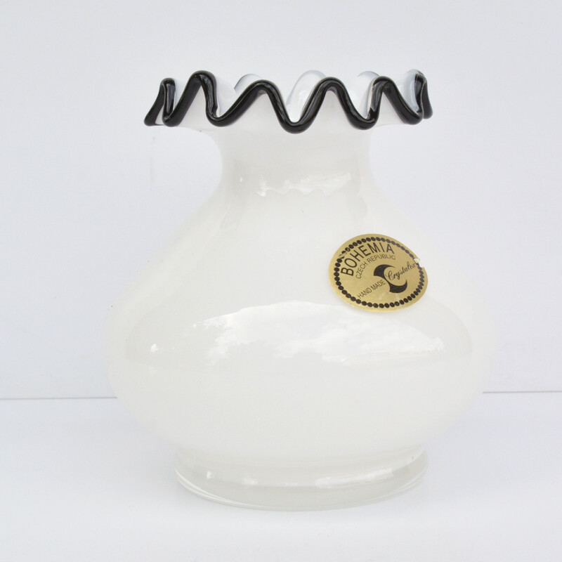 Vintage milk glass vase by Crystalex Novy Bor, Czechoslovakia 1980s