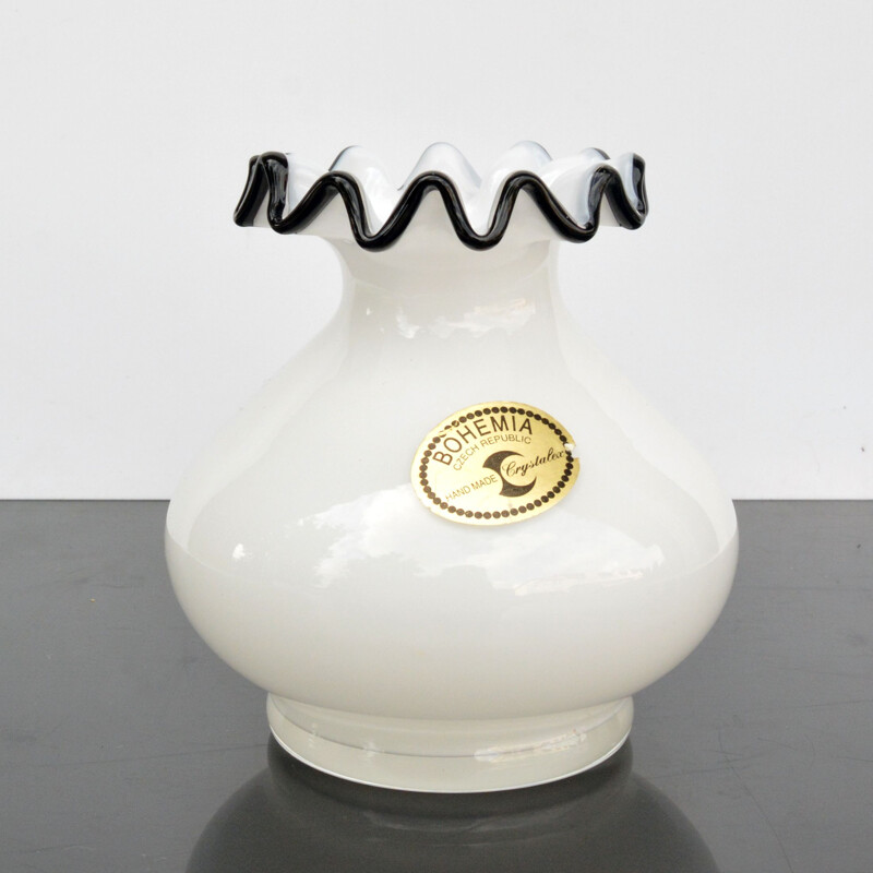 Vintage milk glass vase by Crystalex Novy Bor, Czechoslovakia 1980s