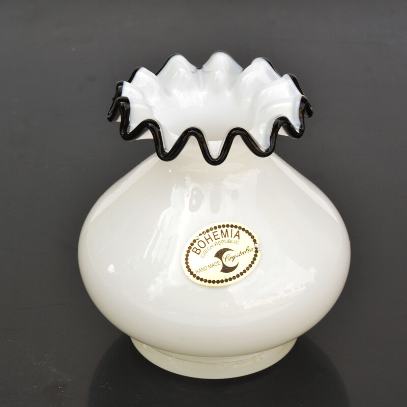 Vintage milk glass vase by Crystalex Novy Bor, Czechoslovakia 1980s