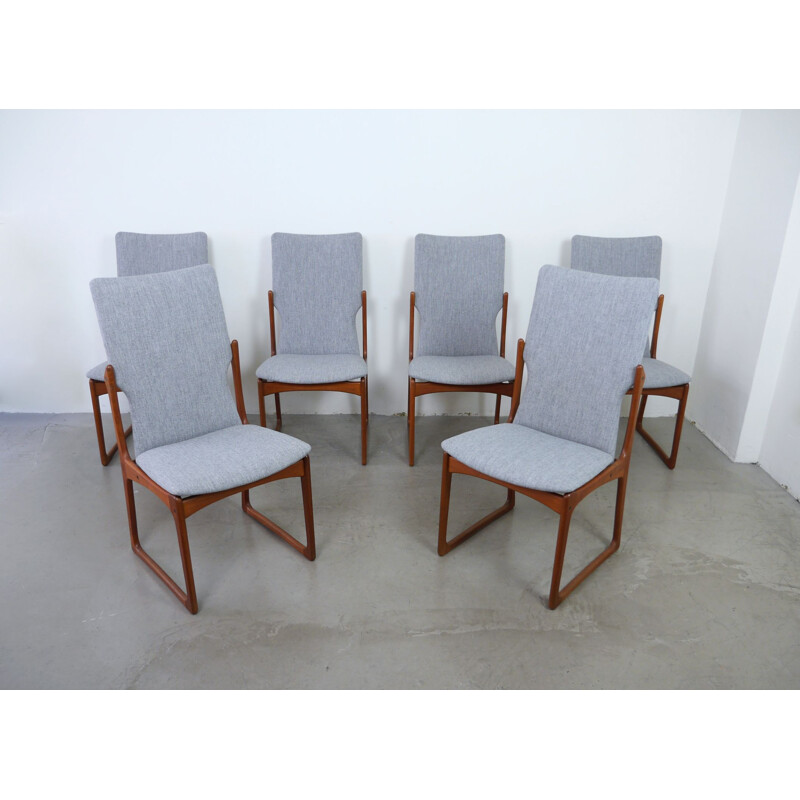 Set van 6 vintage teakhouten stoelen met hoge rugleuning van Vamdrup Stolefabrik, Denemarken 1960