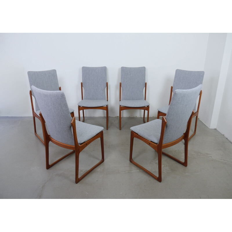 Set van 6 vintage teakhouten stoelen met hoge rugleuning van Vamdrup Stolefabrik, Denemarken 1960