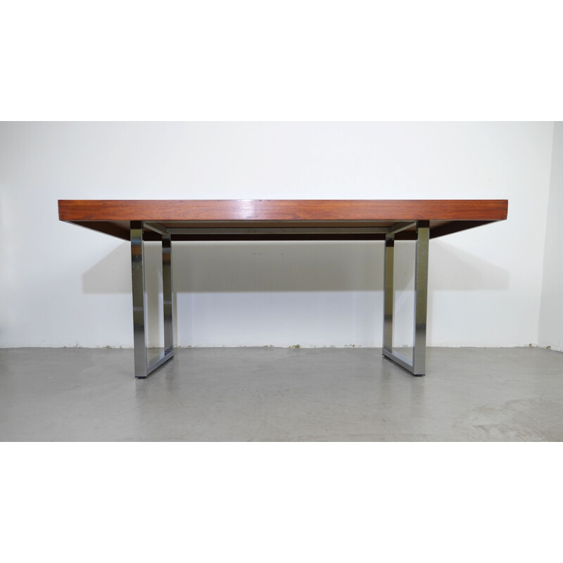 Mahogany vintage table with steel skids, Germany 1960s