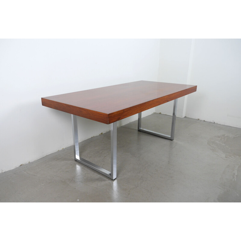 Mahogany vintage table with steel skids, Germany 1960s