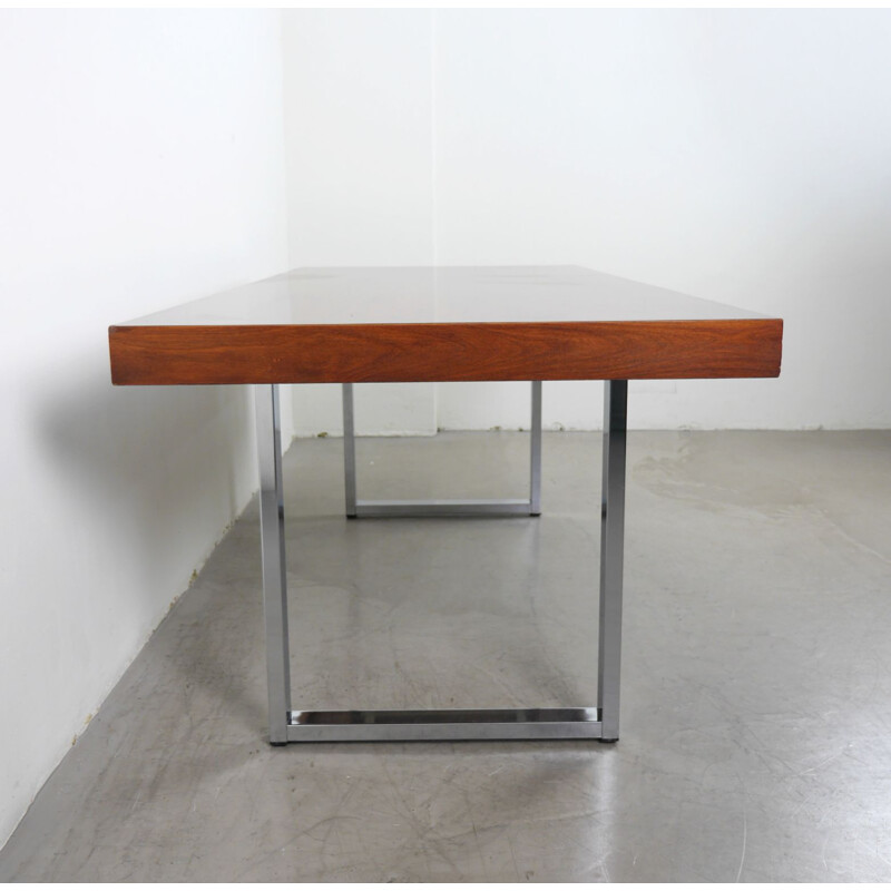 Mahogany vintage table with steel skids, Germany 1960s