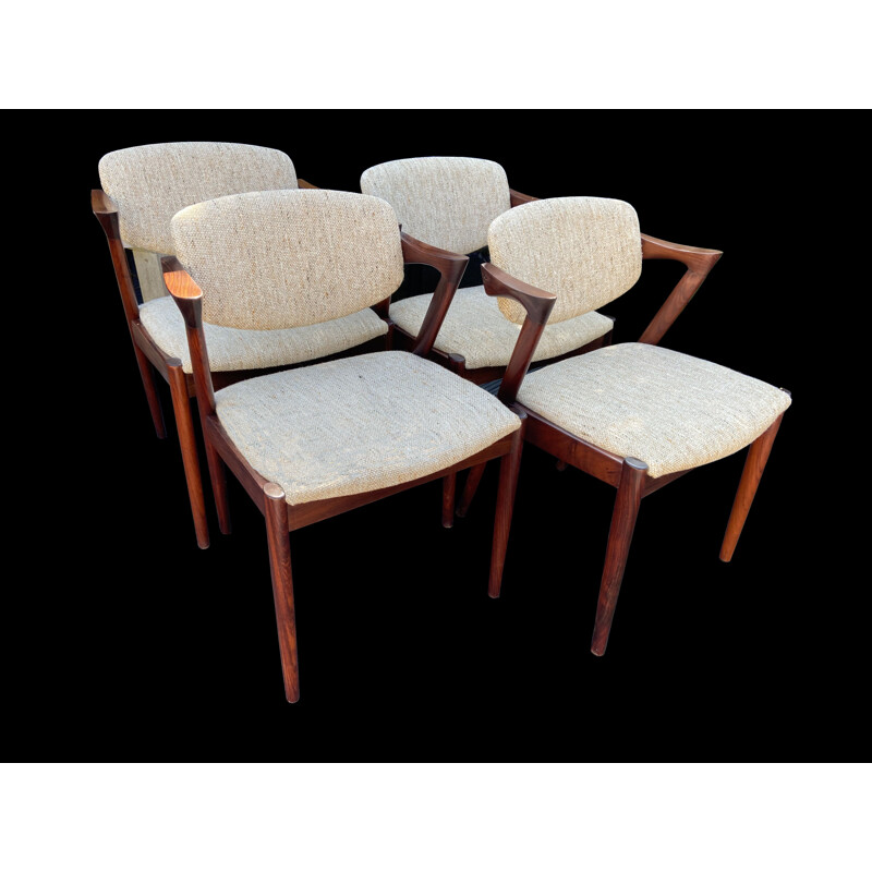 Set of 4 vintage model 42 rosewood and wool fabric armchairs by Kai Kristiansen