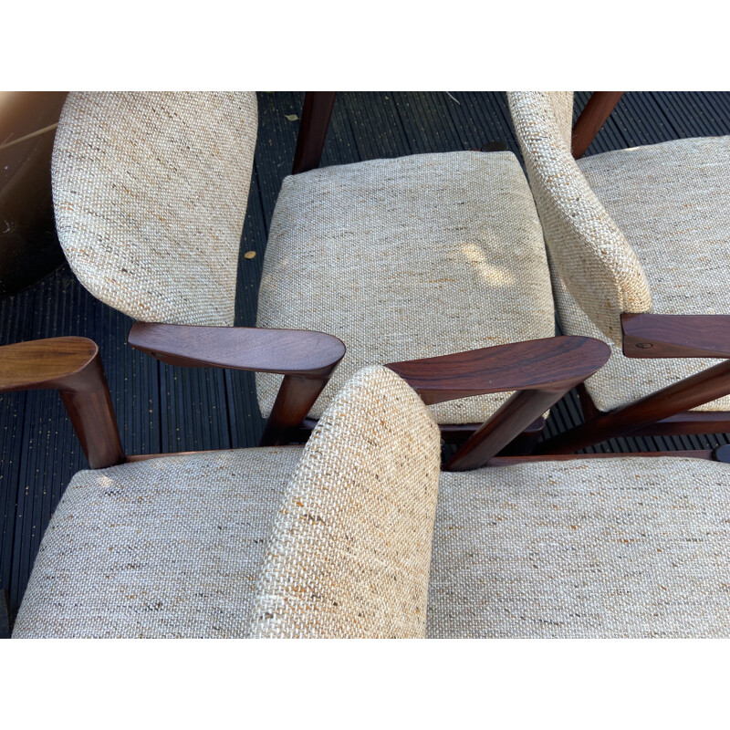 Set of 4 vintage model 42 rosewood and wool fabric armchairs by Kai Kristiansen