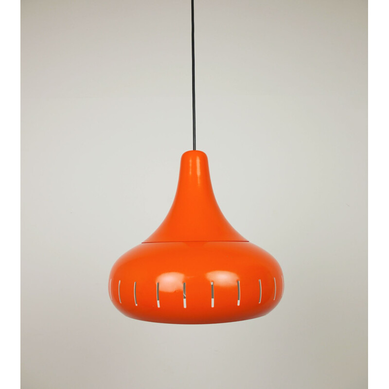 Vintage orange metal pendant lamp, Denmark 1960s