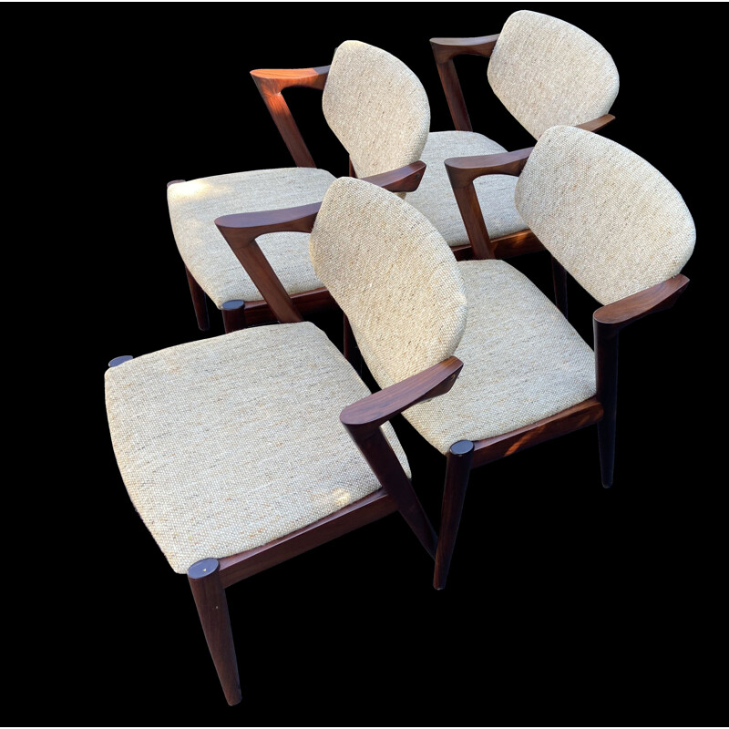 Set of 4 vintage model 42 rosewood and wool fabric armchairs by Kai Kristiansen