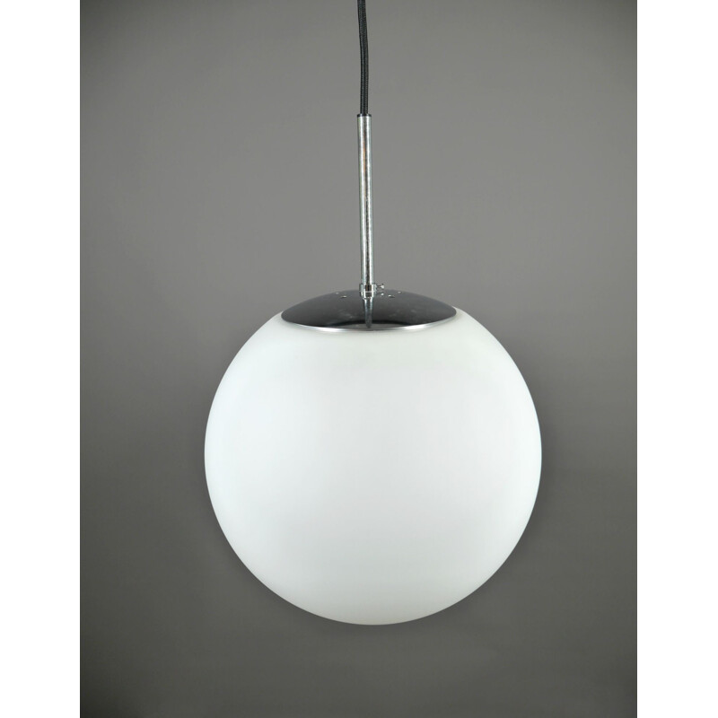 Mid century pendant lamp with opal glass globe from Glashütte Limburg, Germany 1960s