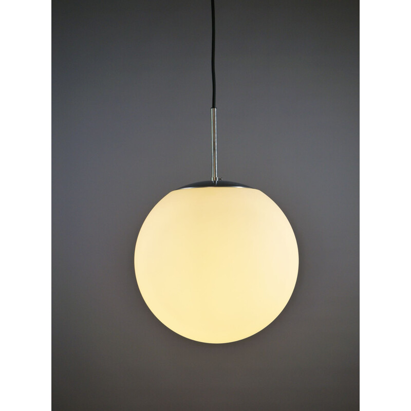 Mid century pendant lamp with opal glass globe from Glashütte Limburg, Germany 1960s