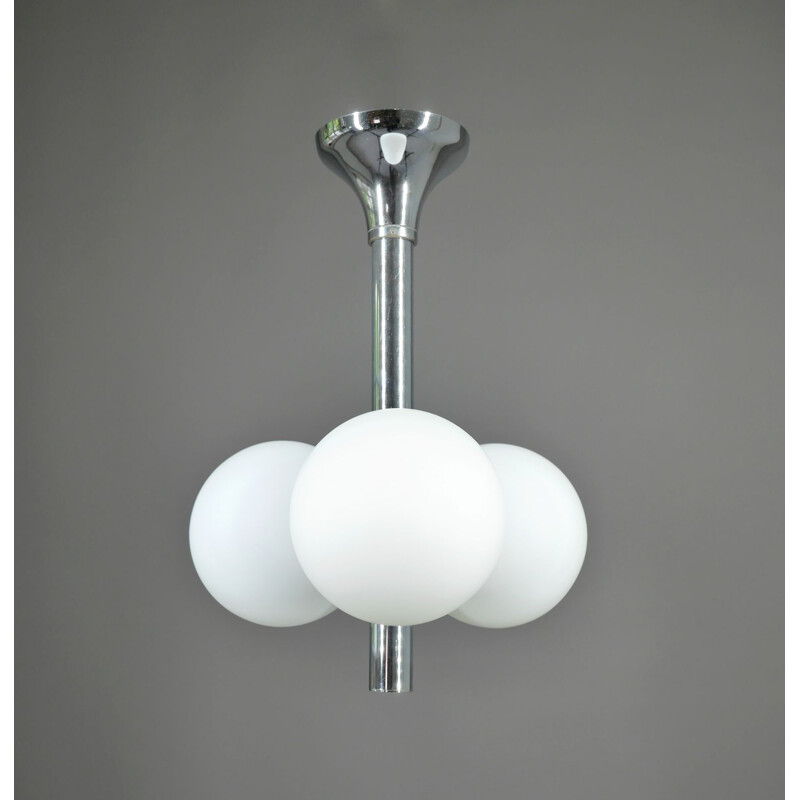 Vintage chrome ceiling lamp with 3 opal glass balls, Germany 1970s