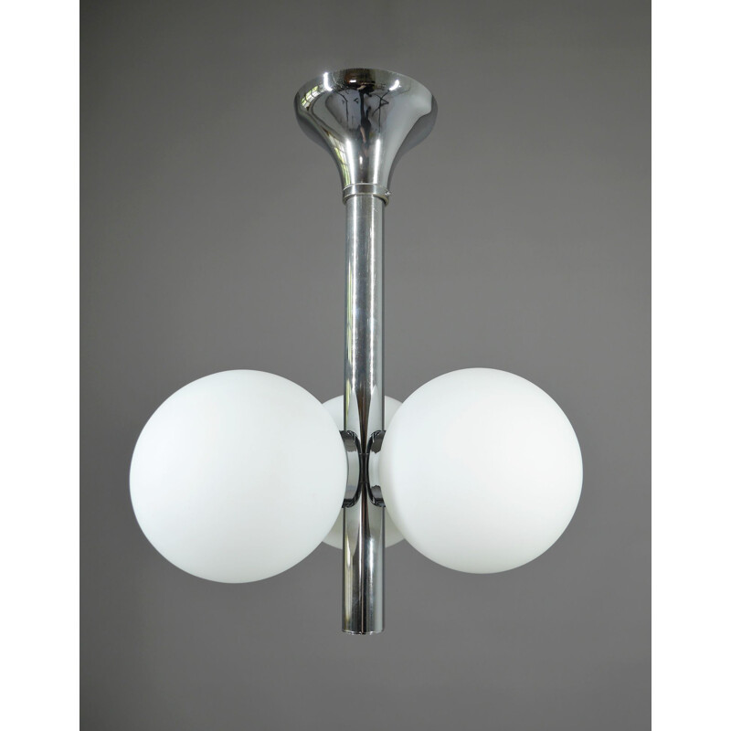 Vintage chrome ceiling lamp with 3 opal glass balls, Germany 1970s