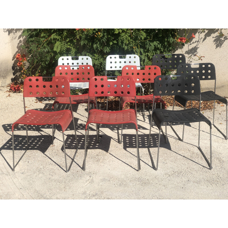 Set van 9 vintage stapelstoelen van Omstak Rodney Kinsman voor Bieffeplast, Italië 1960