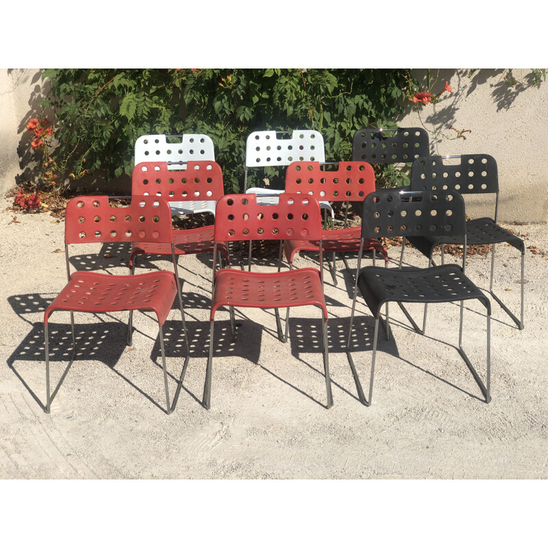 Set of 9 vintage stacking chairs by Omstak Rodney Kinsman for Bieffeplast, Italy 1960s