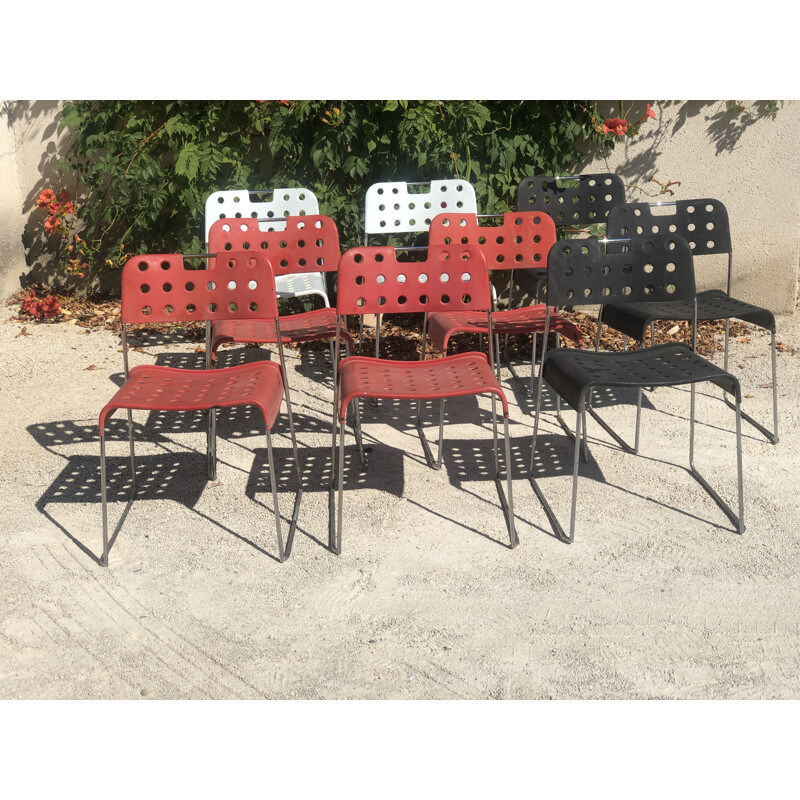 Set van 9 vintage stapelstoelen van Omstak Rodney Kinsman voor Bieffeplast, Italië 1960