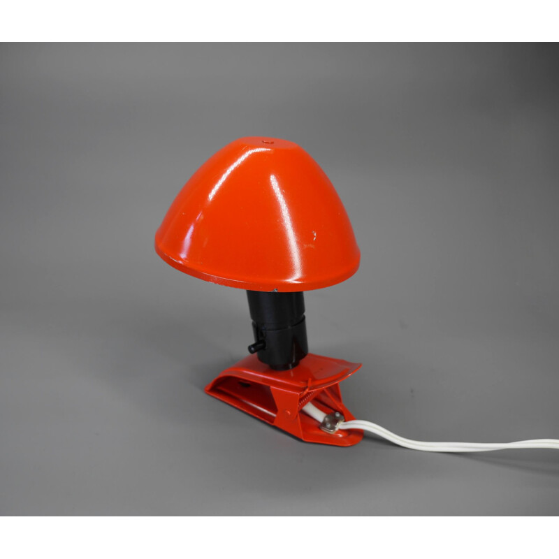 Orange vintage clamp lamp with adjustable aluminum hat, Denmark 1950s